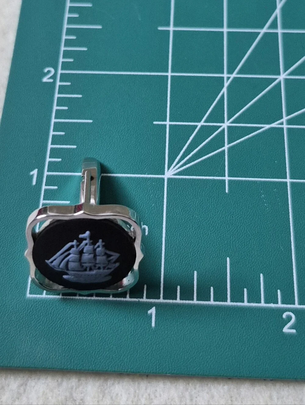 Wedgwood Jasperware Cufflinks Light Blue Ship Cameo Vintage Silver Tone Men's